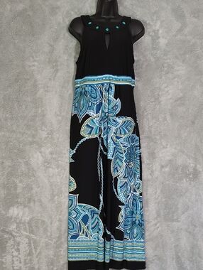 Studio I Black Maxi Dress with Blue and Turquoise Floral Print